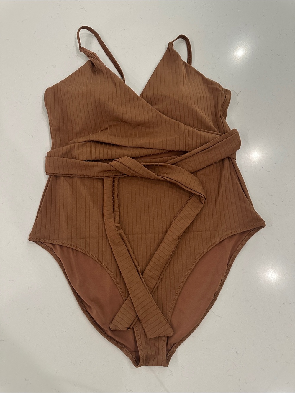 Aerie XXL Ribbed One-Piece Swimsuit in Warm Brown